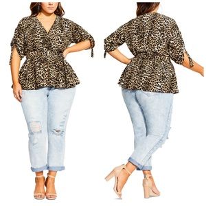Plus Size City Chic Leopard Print Faux Wrap Top